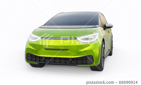 New generation green electric city hatchback car with extended range. 3d illustration. New generation green electric city hatchback car with extended range. 3d illustration. 88890914