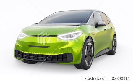 New generation green electric city hatchback car with extended range. 3d illustration. New generation green electric city hatchback car with extended range. 3d illustration. 88890915