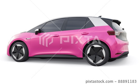 New generation dark pink electric city hatchback car with extended range. 3d illustration. New generation dark pink electric city hatchback car with extended range. 3d illustration. 88891183