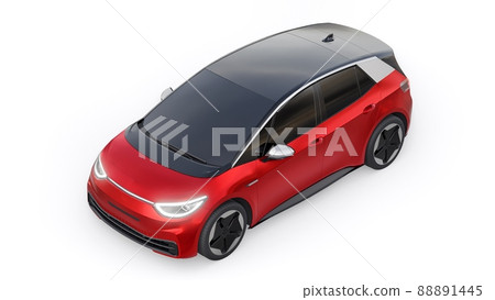 New generation red electric city hatchback car with extended range. 3d illustration. 88891445