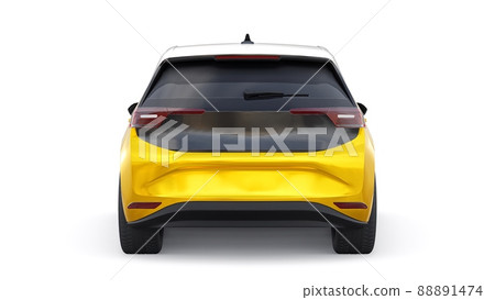 New generation yellow electric city hatchback car with extended range. 3d illustration. New generation yellow electric city hatchback car with extended range. 3d illustration. 88891474