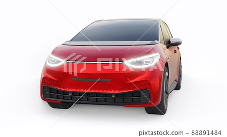New generation red electric city hatchback car with extended range. 3d illustration. New generation red electric city hatchback car with extended range. 3d illustration. 88891484