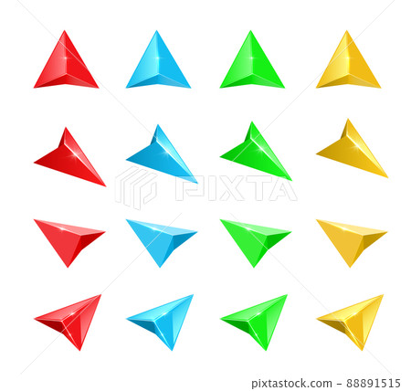 Colorful glossy navigation Gps arrow vector set.  88891515
