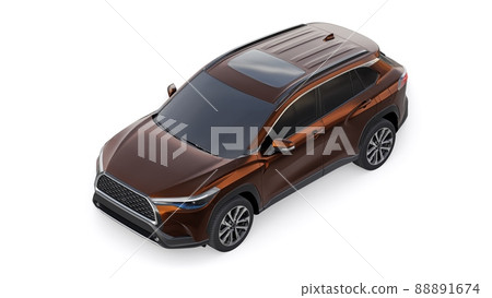 Compact SUV with a hybrid engine and four-wheel drive for the city and suburban areas on a white isolated background. 3d illustration 88891674