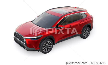 Compact red SUV with a hybrid engine and four-wheel drive for the city and suburban areas on a white isolated background. 3d illustration 88891695