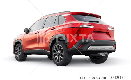 Compact red SUV with a hybrid engine and four-wheel drive for the city and suburban areas on a white isolated background. 3d illustration Compact red SUV with a hybrid engine and four-wheel drive for the city and suburban areas on a white isolated background. 3d illustration 88891701