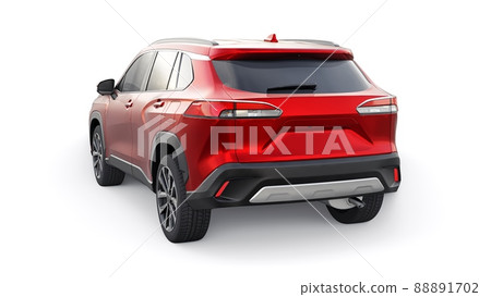 Compact red SUV with a hybrid engine and four-wheel drive for the city and suburban areas on a white isolated background. 3d illustration Compact red SUV with a hybrid engine and four-wheel drive for the city and suburban areas on a white isolated background. 3d illustration 88891702