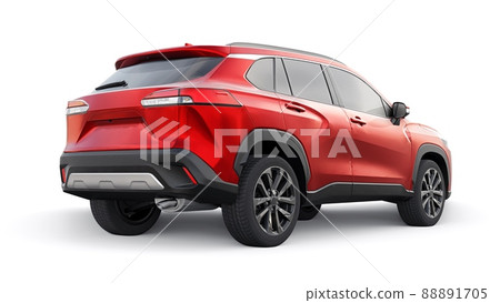 Compact red SUV with a hybrid engine and four-wheel drive for the city and suburban areas on a white isolated background. 3d illustration Compact red SUV with a hybrid engine and four-wheel drive for the city and suburban areas on a white isolated background. 3d illustration 88891705