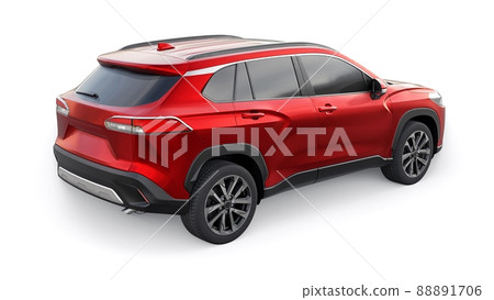 Compact red SUV with a hybrid engine and four-wheel drive for the city and suburban areas on a white isolated background. 3d illustration Compact red SUV with a hybrid engine and four-wheel drive for the city and suburban areas on a white isolated background. 3d illustration 88891706