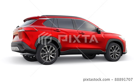 Compact red SUV with a hybrid engine and four-wheel drive for the city and suburban areas on a white isolated background. 3d illustration 88891707