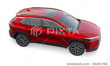 Compact red SUV with a hybrid engine and four-wheel drive for the city and suburban areas on a white isolated background. 3d illustration Compact red SUV with a hybrid engine and four-wheel drive for the city and suburban areas on a white isolated background. 3d illustration 88891708