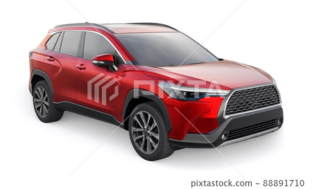Compact red SUV with a hybrid engine and four-wheel drive for the city and suburban areas on a white isolated background. 3d illustration 88891710