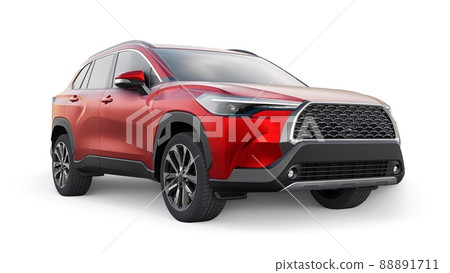 Compact red SUV with a hybrid engine and four-wheel drive for the city and suburban areas on a white isolated background. 3d illustration Compact red SUV with a hybrid engine and four-wheel drive for the city and suburban areas on a white isolated background. 3d illustration 88891711