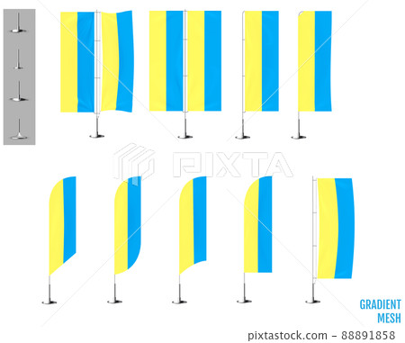 Realistic Ukraine banner flags. Yellow blue Ukrainian banner flags. 88891858