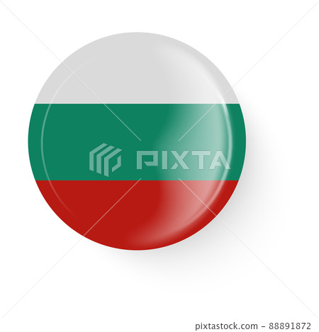 Round flag of Bulgaria. Pin button. Pin brooch icon, sticker. 3D vector. Web button. Round flag of Bulgaria. Pin button. Pin brooch icon, sticker. 3D vector. Web button. 88891872