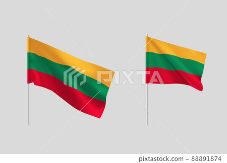 Lithuania flags. Set of national realistic Lithuanian flags. Lithuania flags. Set of national realistic Lithuanian flags. 88891874