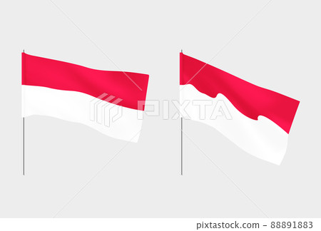 Monaco flags. Set of national realistic Monaco flags. 88891883