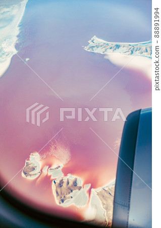 Aerial View Of Lake Urmia From Window Of Plane. Beautiful Lake Urmia Is An Endorheic Salt Lake In Iran. Aerial View Of Jezireye Island-Eshek. West Azerbaijan Province, Iran, Kurdistan 88891994