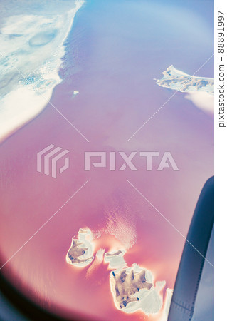 Aerial View Of Lake Urmia From Window Of Plane. Beautiful Lake Urmia Is An Endorheic Salt Lake In Iran. Aerial View Of Jezireye Island-Eshek. West Azerbaijan Province, Iran, Kurdistan 88891997
