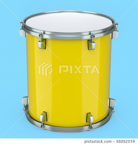 Realistic drum on blue background. 3d render concept of musical instrument, drum machine. Realistic drum on blue background. 3d render concept of musical instrument, drum machine. 88892039