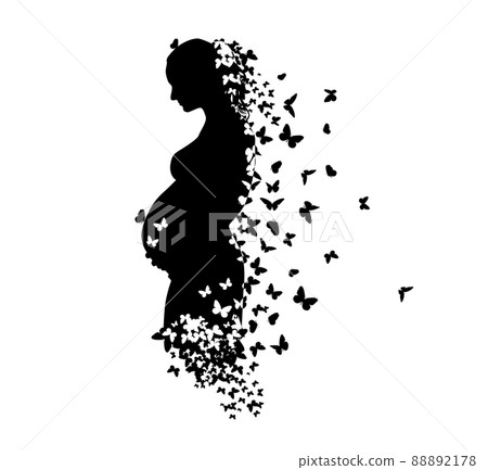 vector illustration of silhouette of pregnant woman and butterflies vector illustration of silhouette of pregnant woman and butterflies 88892178