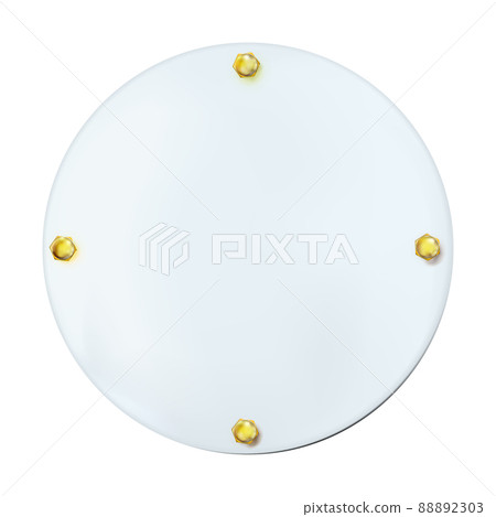 White round painted plate with gold screws isolated. Vector. 88892303