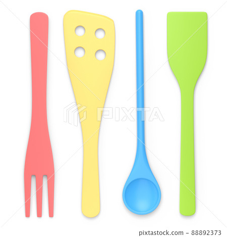 Wooden kitchen utensils, tools and equipment on white background. 88892373