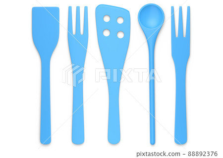 Wooden kitchen utensils, tools and equipment on white background. 88892376