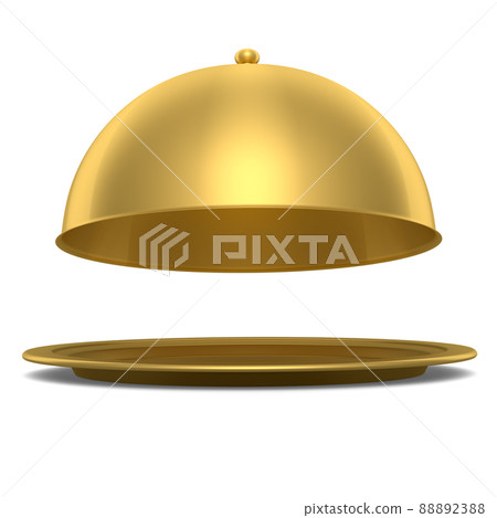 Gold tray with cloche ready to serve isolated on white background Gold tray with cloche ready to serve isolated on white background 88892388