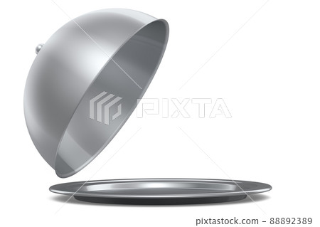 Silver tray with cloche ready to serve isolated on white background Silver tray with cloche ready to serve isolated on white background 88892389