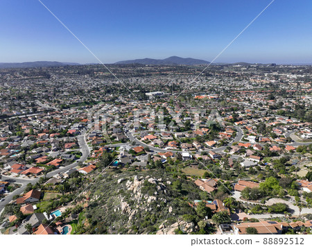 Aerial view of villas in San Diego, South California, USA 88892512