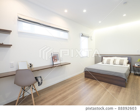 Bedroom in a white-walled house with a counter 88892603