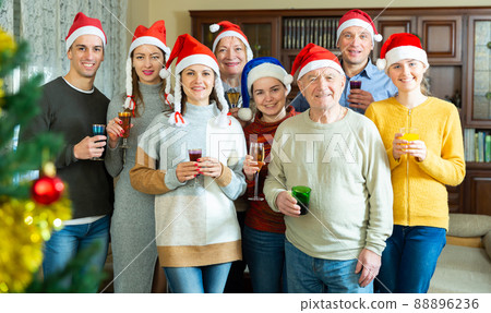 Portrait of happy big family celebrating Christmas holidays at home 88896236