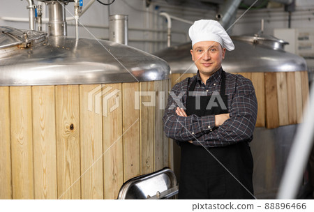 Portrait of confident professional brewmaster posing in brewery 88896466
