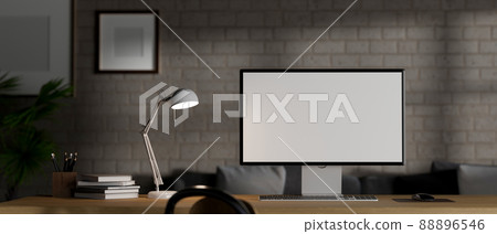 Modern hipster loft home office workspace with pc computer 88896546