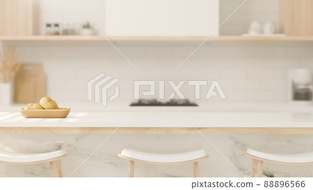 Close-up, Modern kitchen island with stools and copy space 88896566