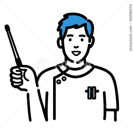 A young male nurse in a lab coat explaining with a pointer 88896859