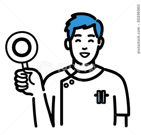 A young male nurse in a lab coat thinking with a Maru tag A young male nurse in a lab coat thinking with a Maru tag 88896860