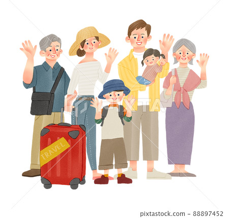 3rd generation family trip hand-drawn illustration 88897452