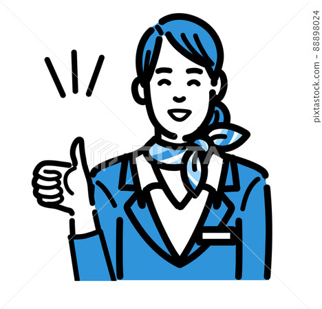 一位年輕的空姐女人微笑著豎起大拇指 88898024