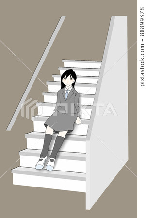 Illustration of a girl sitting on the stairs Illustration of a girl sitting on the stairs 88899378