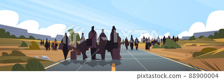 Ukrainian refugees with things rush to border fleeing russian aggression against Ukraine stop war concept Ukrainian refugees with things rush to border fleeing russian aggression against Ukraine stop war concept 88900004