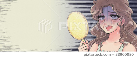 Shojo manga style illustration Advertising material ・ Banner of a woman who is frightened by aging Shojo manga style illustration Advertising material ・ Banner of a woman who is frightened by aging 88900080