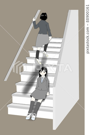 Illustration of stairs and two girls Illustration of stairs and two girls 88900161