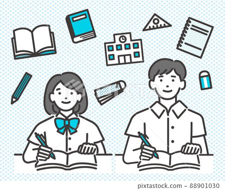 男女學生夏裝學習/制服/高中生/初中生矢量插圖 男女學生夏裝學習/制服/高中生/初中生矢量插圖 88901030