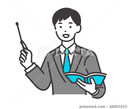 用指針/學校/補習班教授學習的老師的矢量圖解材料 用指針/學校/補習班教授學習的老師的矢量圖解材料 88901033