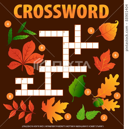Autumn leaves and acorns crossword puzzle worksheet, word quiz. Vector game find maple, birch, hawthorn and willow with linden or viburnum, oak, ash, chestnut foliage. Cross word test for kids leisure Autumn leaves and acorns crossword puzzle worksheet, word quiz. Vector game find maple, birch, hawthorn and willow with linden or viburnum, oak, ash, chestnut foliage. Cross word test for kids leisure 88901404