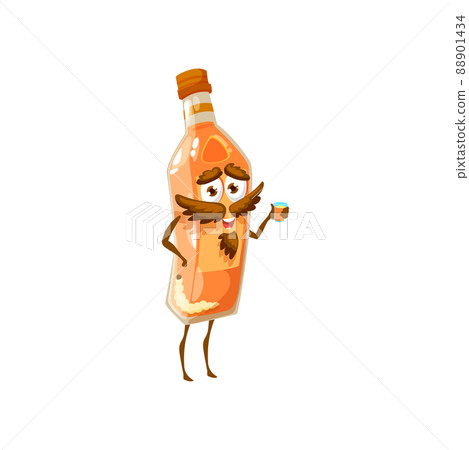 Cartoon mezcal mexican drink bottle funny character. Funny alcoholic beverage personage with glass and maguey worm. Mexican mezcal agave drink vector cute moustached character Cartoon mezcal mexican drink bottle funny character. Funny alcoholic beverage personage with glass and maguey worm. Mexican mezcal agave drink vector cute moustached character 88901434