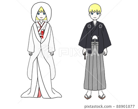 身穿白衣和短外罩袴的白人男女 88901877