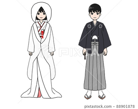 身著白衣和短外罩袴的日本男女 88901878